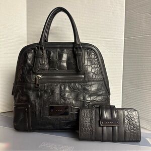 L.A.M.B. Gwen Stefani LAMB Y2K Black Mono Croc Montego Bowler Bag